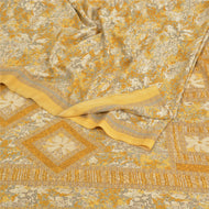 Sanskriti Vintage Mustard Sarees Moss Crepe Printed Sari Floral Craft Fabric