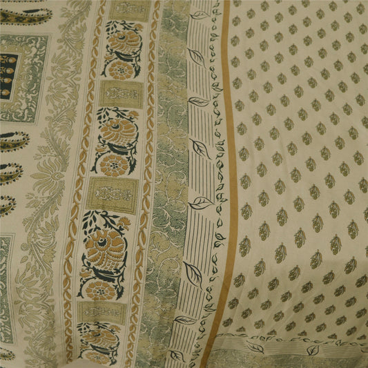 Sanskriti Vintage Cream Sarees Moss Crepe Printed Sari Decor 5 Yard Craft Sustainable Fabric