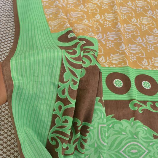 Санскритские винтажные индийские сари Мосс Креп Напечатанный сари Цветочный 5YD Craft Экологичная Ткань