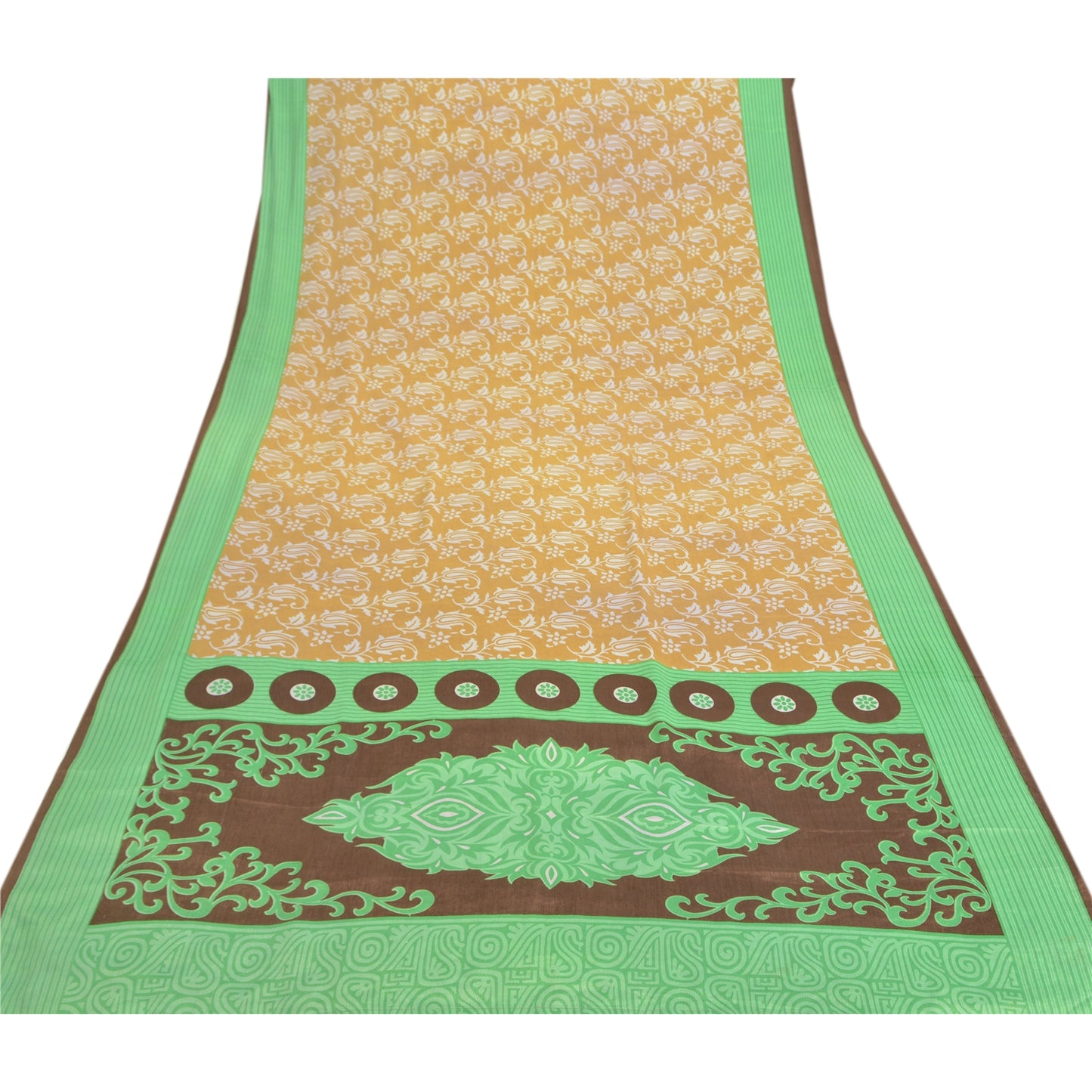 Sanskriti Vintage Indian Sarees Moss Crepe Printed Sari Floral 5YD Craft Sustainable Fabric