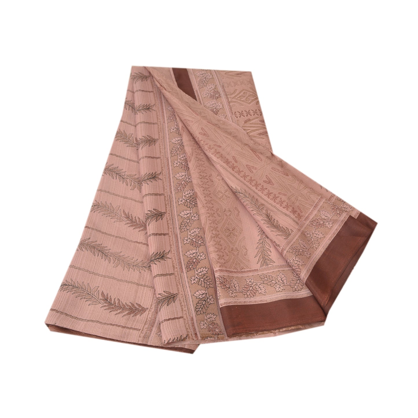 Sanskriti Vintage Peach Sarees Moss Crepe Printed Sari Floral Soft Craft Sustainable Fabric