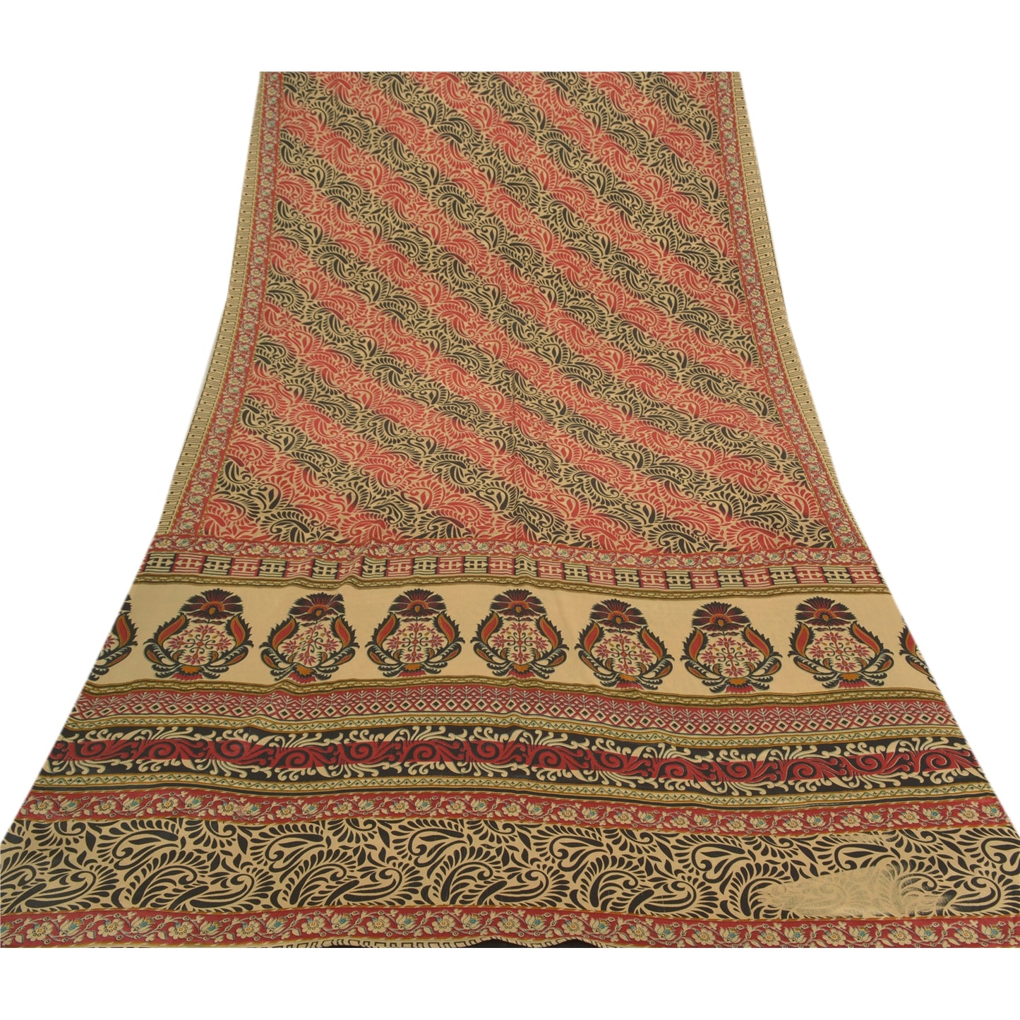 Sanskriti Vintage Red Sarees Moss Crepe Printed Sari Soft Floral Craft Sustainable Fabric