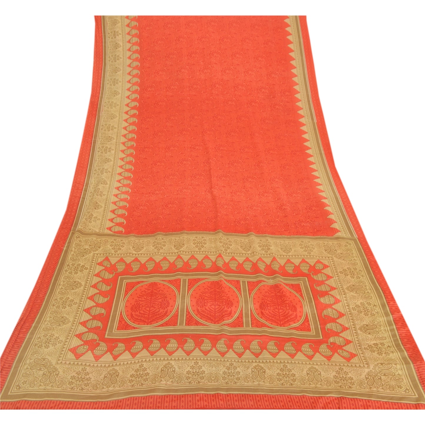 Sanskriti Vintage Red Sarees Moss Crepe Printed Sari Floral 5 YD Craft Sustainable Fabric