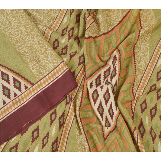Sanskriti Vintage Green Sarees Moss Crepe Printed Sari Decor Floral Craft Sustainable Fabric