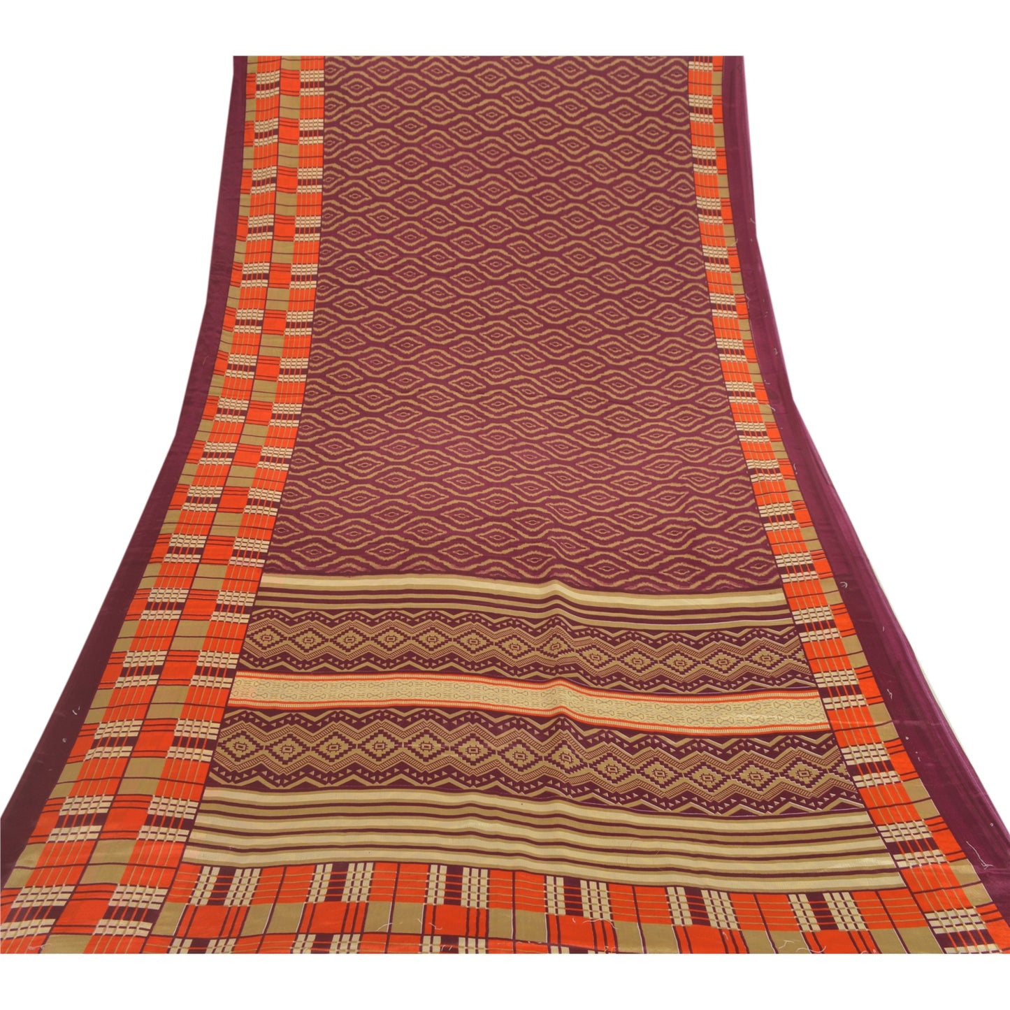 Sanskriti Vintage Indian Dark Red Sarees Moss Crepe Printed Sari Craft Sustainable Fabric