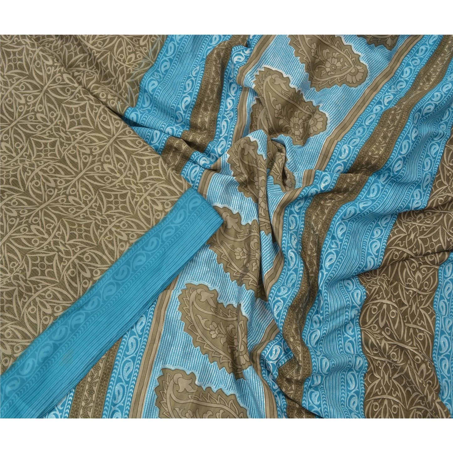 Sanskriti Vintage Green Saree Moss Crepe Floral Printed Craft Sustainable Fabric Sari