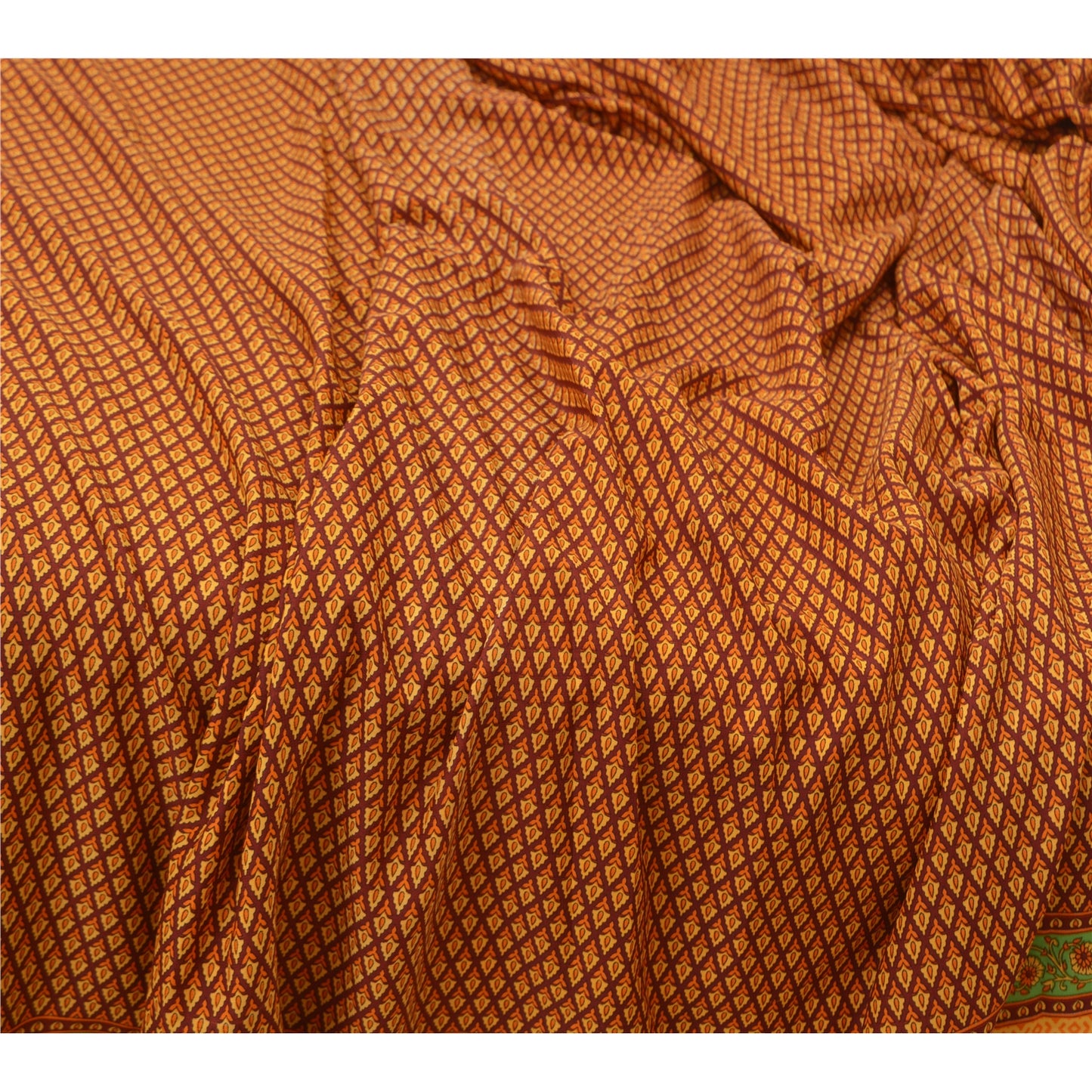 Sanskriti Vintage Dark Red Sarees Moss Crepe Floral Printed Craft Sustainable Fabric Sari