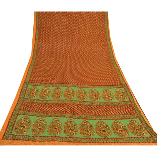 Sanskriti Vintage Dark Red Sarees Moss Crepe Floral Printed Craft Sustainable Fabric Sari
