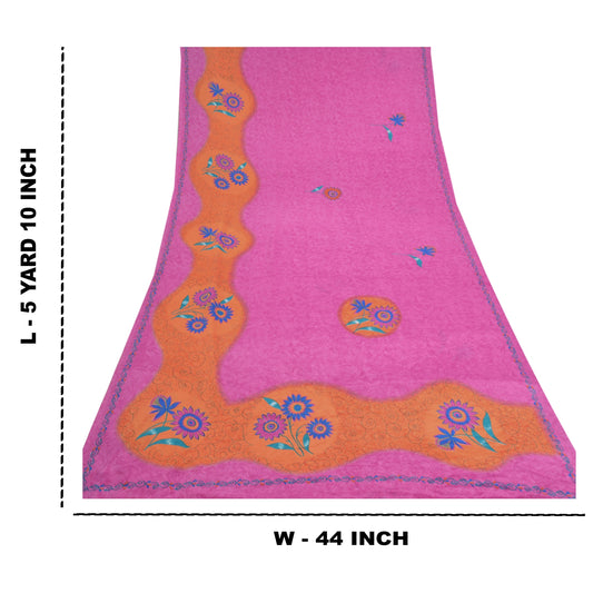 Sanskriti Vintage Pink Sarees Moss Crepe Floral Printed Craft Sustainable Fabric Sari