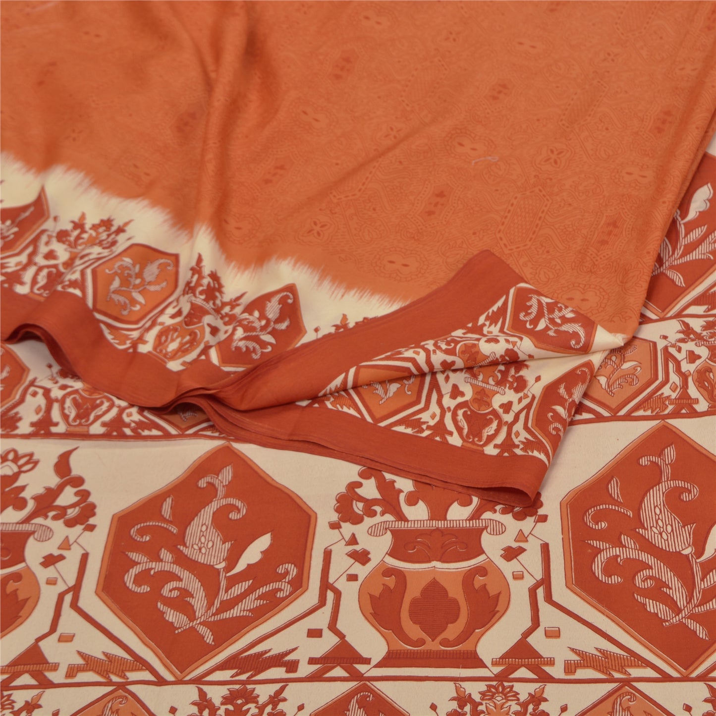 Sanskriti Vintage Orange Sarees Moss Crepe Floral Printed Craft Sustainable Fabric Sari