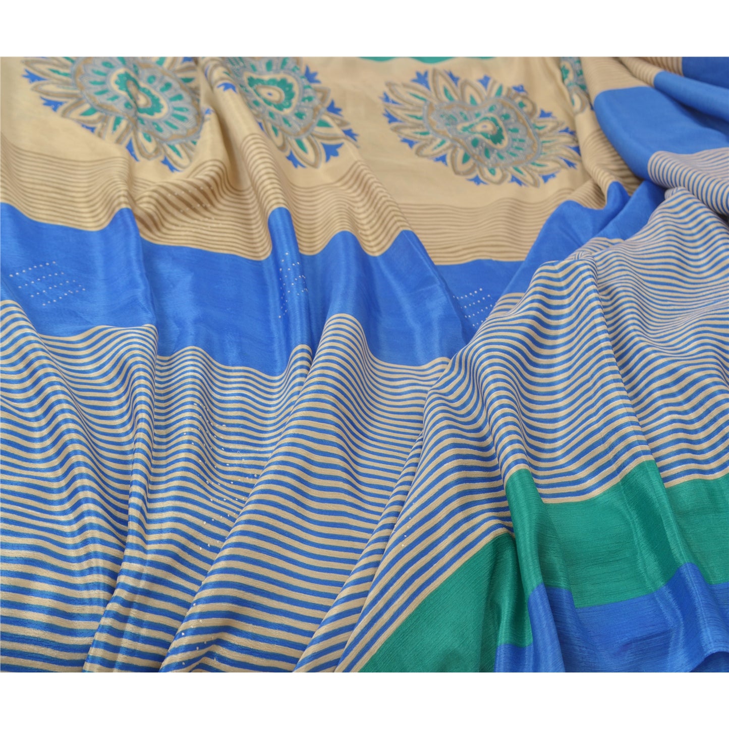 Сари из бежевого винтажного сари Sanskriti Moss Crepe с цветочным принтом, сари из экологически чистой ткани