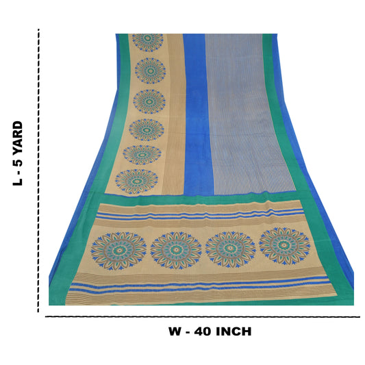 Sanskriti Vintage Beige Sarees Moss Crepe Floral Printed Craft Sustainable Fabric Sari