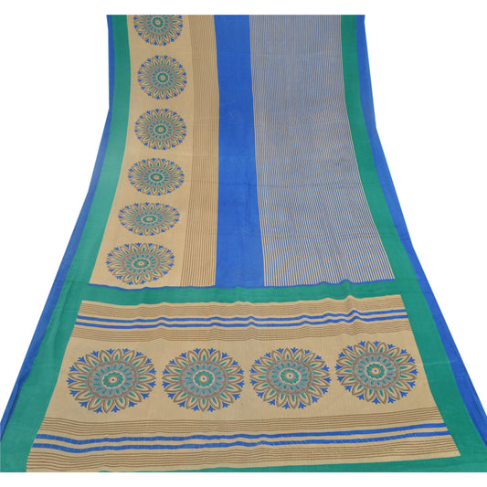 Сари из бежевого винтажного сари Sanskriti Moss Crepe с цветочным принтом, сари из экологически чистой ткани