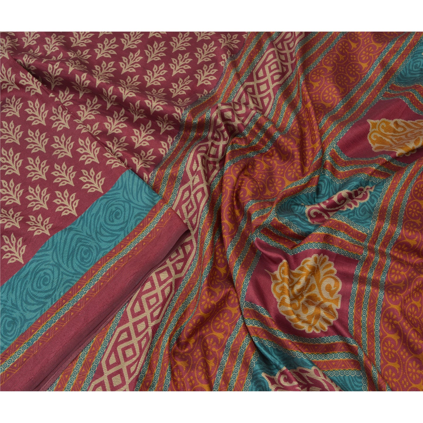 Sanskriti Vintage Dark Red Sarees Moss Crepe Floral Printed Craft Sustainable Fabric Sari