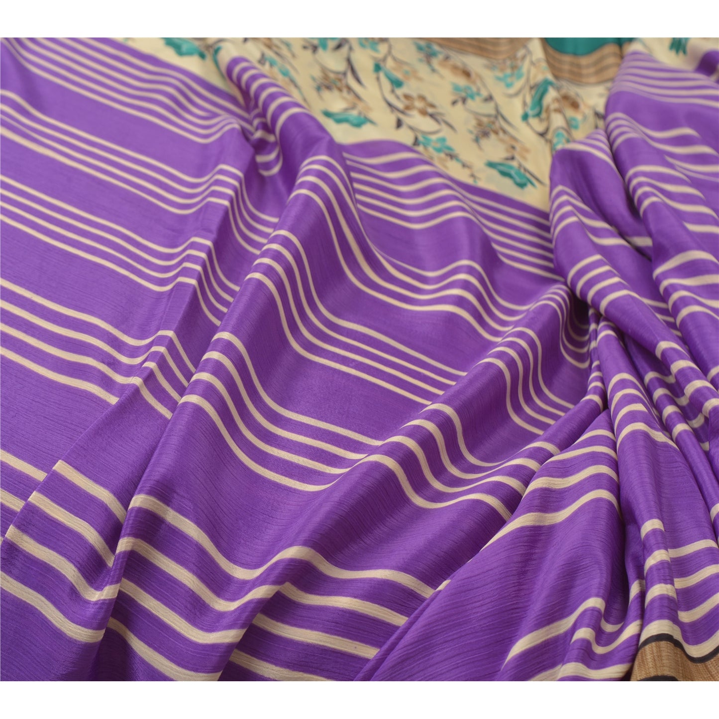 Sanskriti Vintage Purple Sarees Moss Crepe Floral Printed Craft Sustainable Fabric Sari