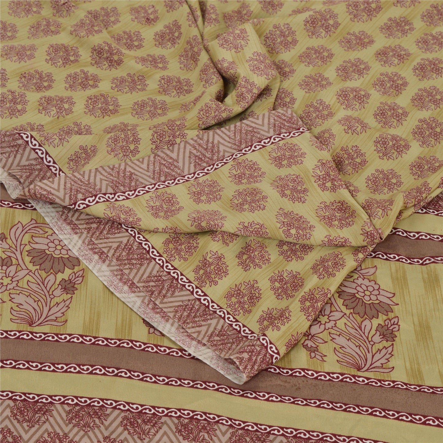 Sanskriti Vintage Green Sarees Moss Crepe Printed Sari 5 Yard Craft Soft Sustainable Fabric