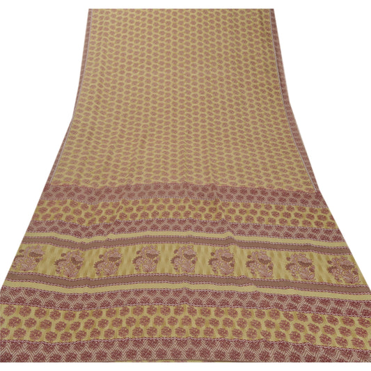 Sanskriti Vintage Grønne Sarier Mos Crepe Trykt Sari 5 Yard Håndværk Blødt Bæredygtigt Stof