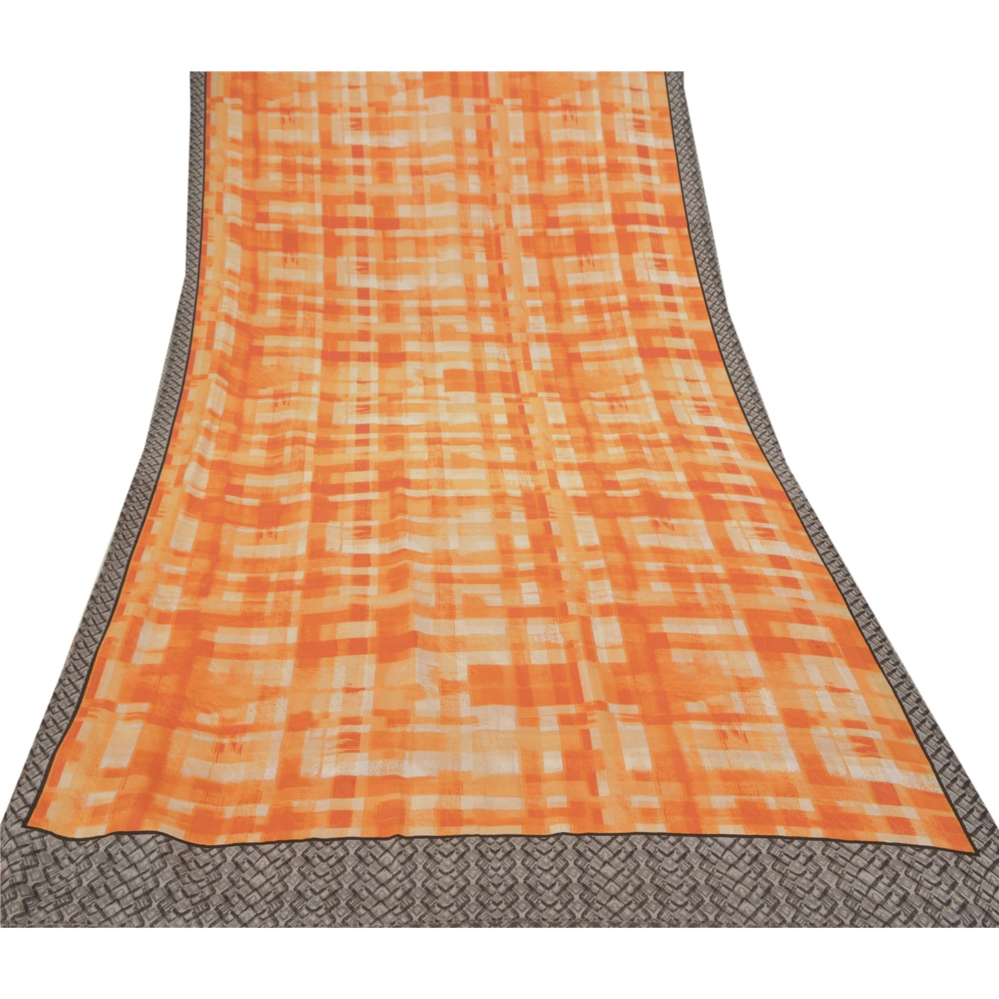 Sanskriti Vintage Orange Sarees Moss Crepe Floral Printed Craft Sustainable Fabric Sari