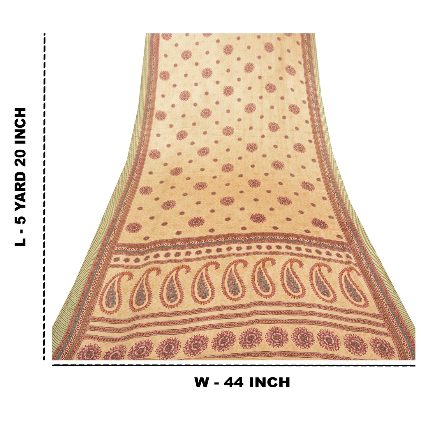 Sanskriti Vintage Fawn Sarees Moss Crepe Floral Printed Craft Sustainable Fabric Sari