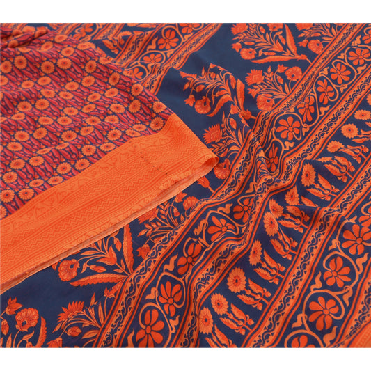 Sanskriti Vintage Orange Sarees Moss Crepe Floral Printed Craft Sustainable Fabric Sari