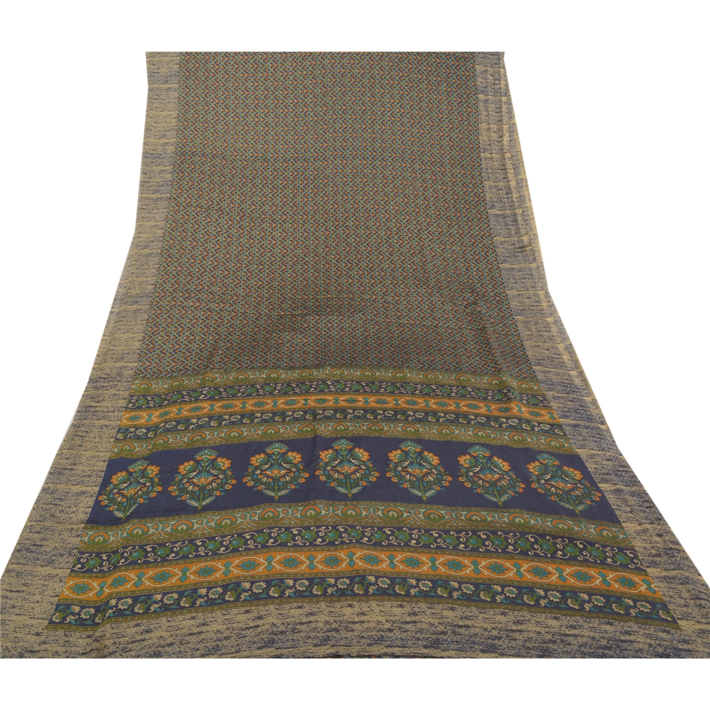 Sanskriti Vintage Blue Sarees Art Silk Printed Sustainable Fabric Craft Sewing Sari