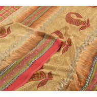 Sanskriti Vintage Fawn Sarees Moss Crepe Paisley Printed Craft Fabric Sari