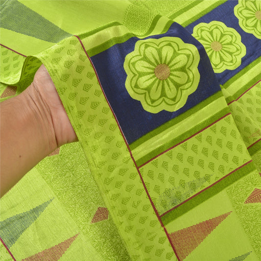 Sanskriti Vintage Green Sarees Moss Crepe Printed Sari Decor 5YD Craft Sustainable Fabric