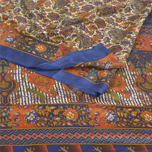 Sanskriti Vintage Multi Sarees Mos Crepe Printed Sari Blødt Blomsterhåndværk Bæredygtigt Stoff