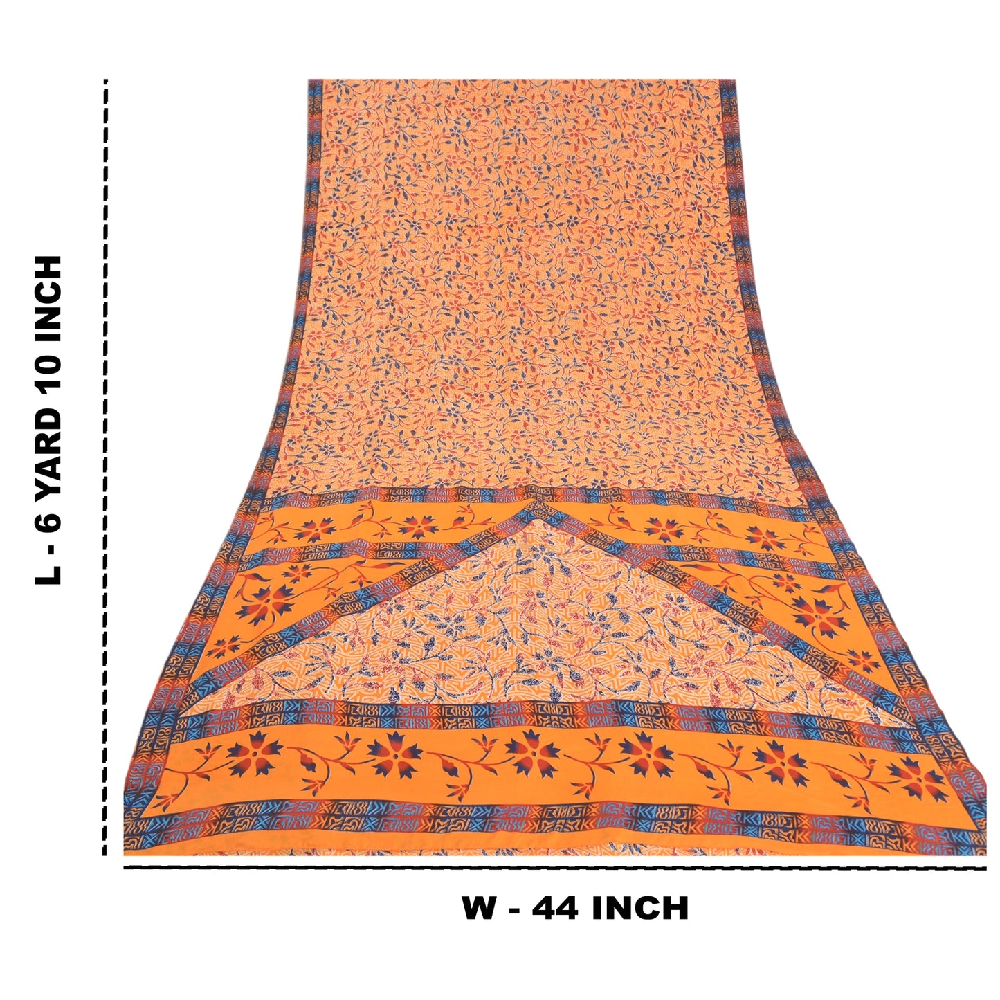 Sanskriti Vintage Orange Sarees Moss Crepe Printed Sari 5yd Soft Craft Sustainable Fabric