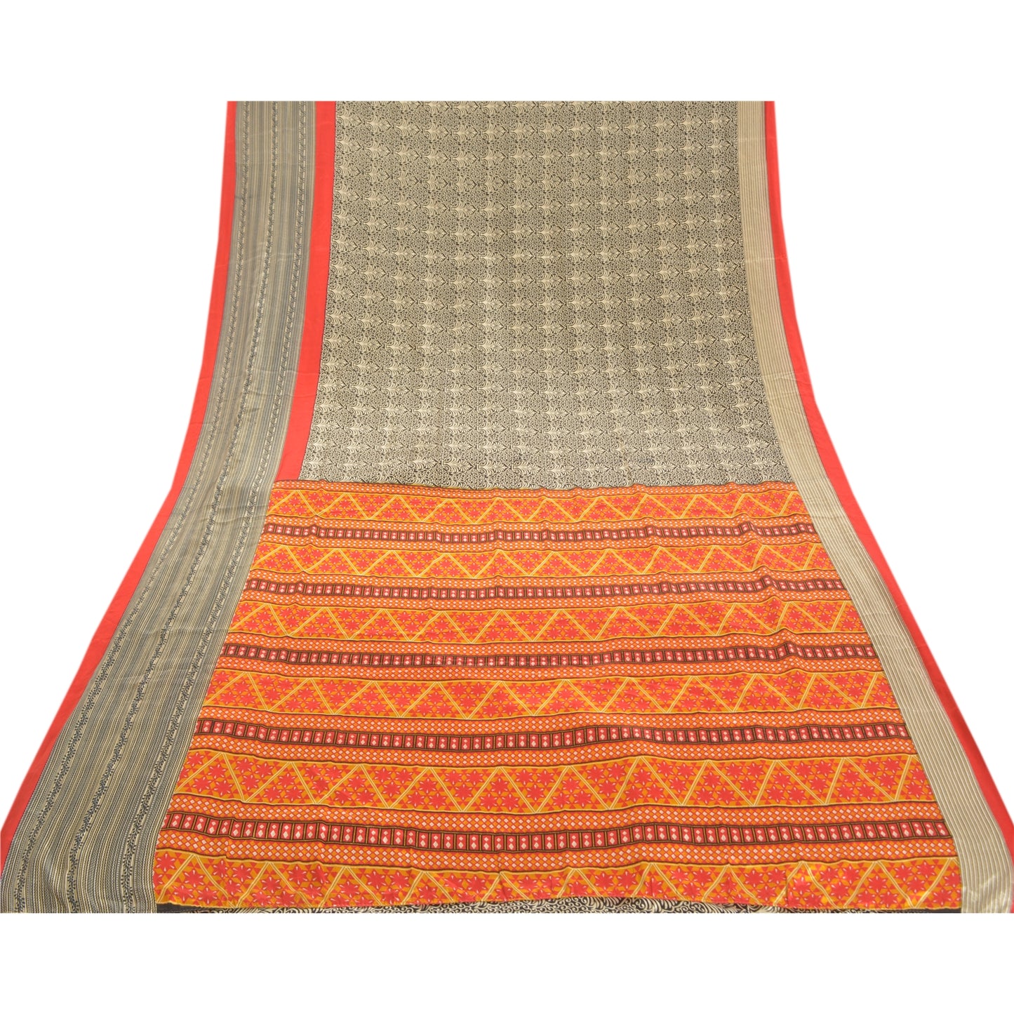 Sanskriti Vintage Black Indian Sarees Moss Crepe Printed Sari 5yd Craft Sustainable Fabric