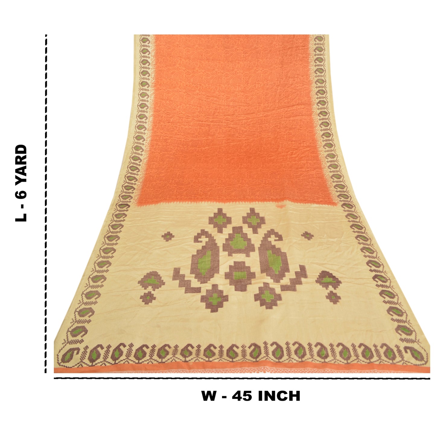 Sanskriti Vintage Kasuti Printed Orange Sarees Moss Crepe Sari Soft Craft Sustainable Fabric