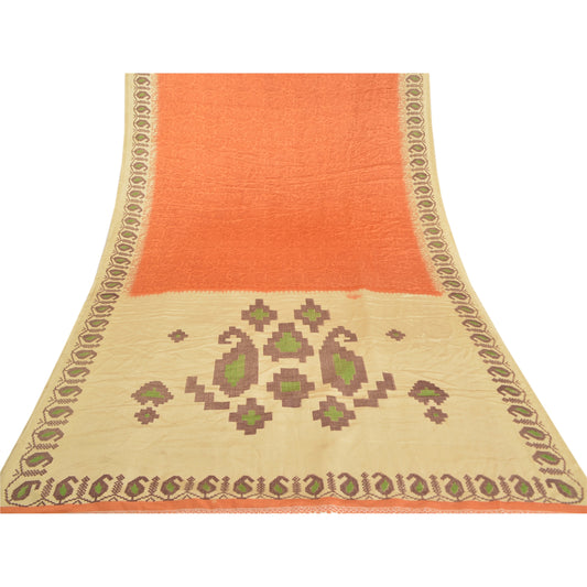 Sanskriti Vintage Kasuti Printed Orange Sarees Moss Crepe Sari Soft Craft Sustainable Fabric