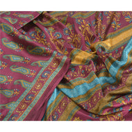 Sanskriti Vintage Purple Indian Sarees Moss Crepe Printed Sari Soft Craft Fabric