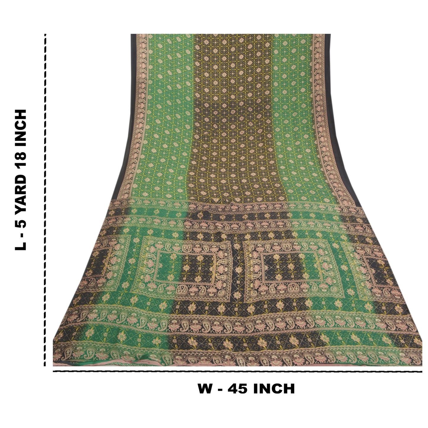 Sanskriti Vintage Green Indian Sarees Moss Crepe Printed Sari Soft Craft Sustainable Fabric