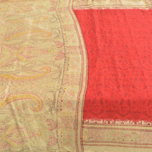 Sanskriti Vintage Red Sarees Moss Crepe Printed Sari Soft Floral Craft Sustainable Fabric