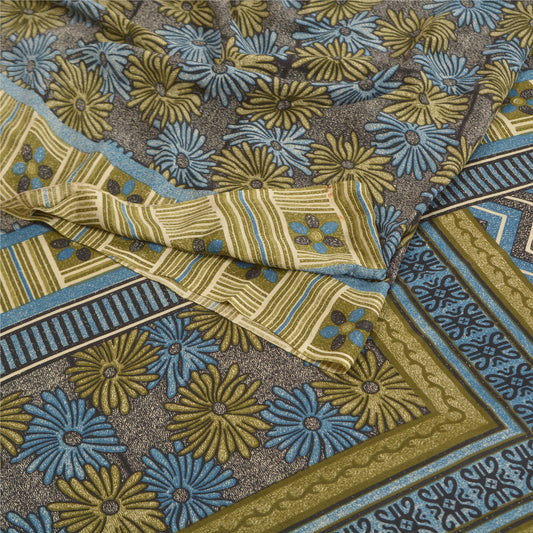 Sanskriti Vintage Black Sarees Moss Crepe Printed Sari Floral 5yd Craft Sustainable Fabric