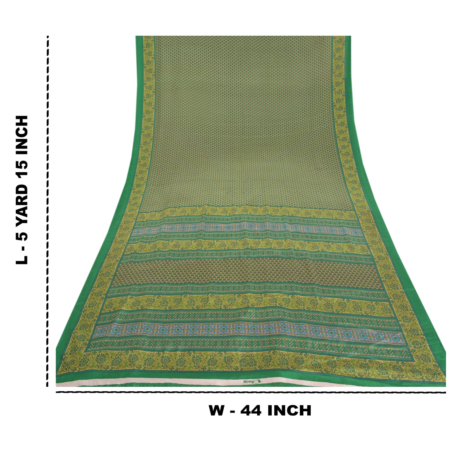 Sanskriti Vintage Green Sarees Moss Crepe Printed Sari Floral 5yd Craft Sustainable Fabric