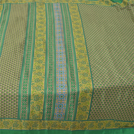 Sanskriti Vintage Green Sarees Moss Crepe Printed Sari Floral 5yd Craft Sustainable Fabric