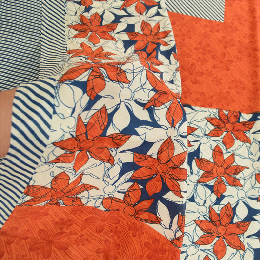 Sanskriti Vintage Blue Sarees Moss Crepe Printed Sari Soft Floral Craft Sustainable Fabric