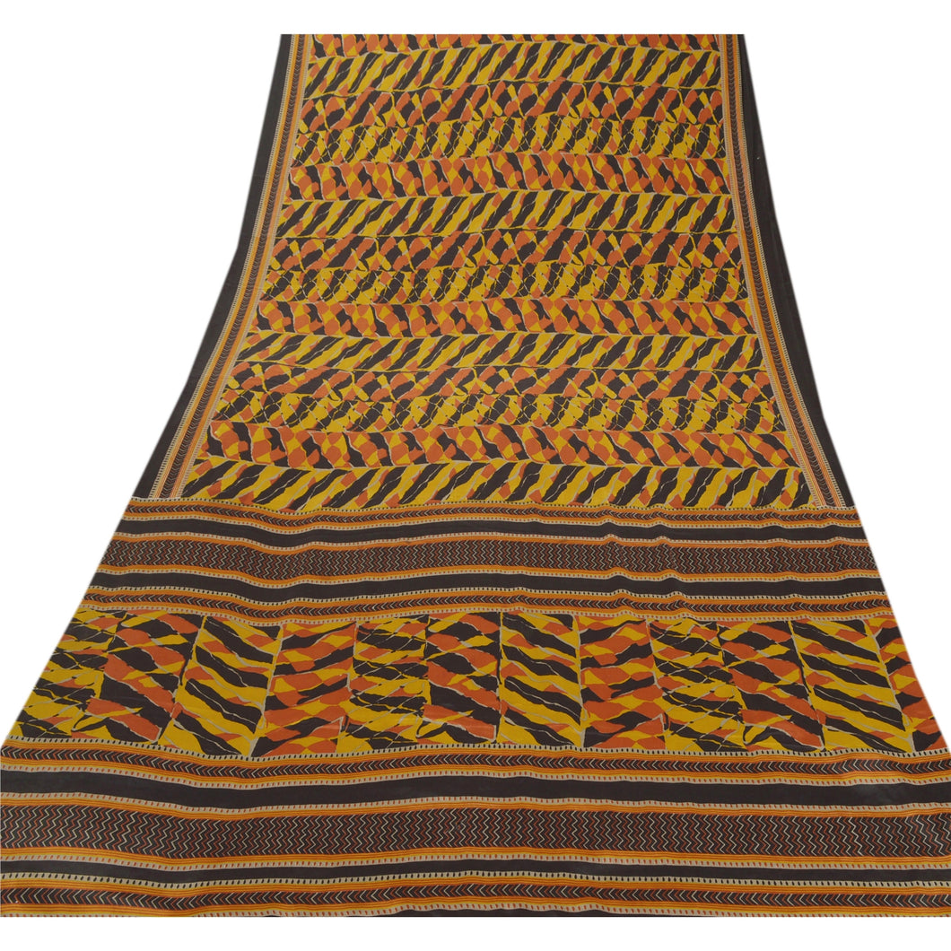 Sanskriti Vintage Multicolor Sarees Moss Crepe Printed Sari 5 Yard Craft Fabric