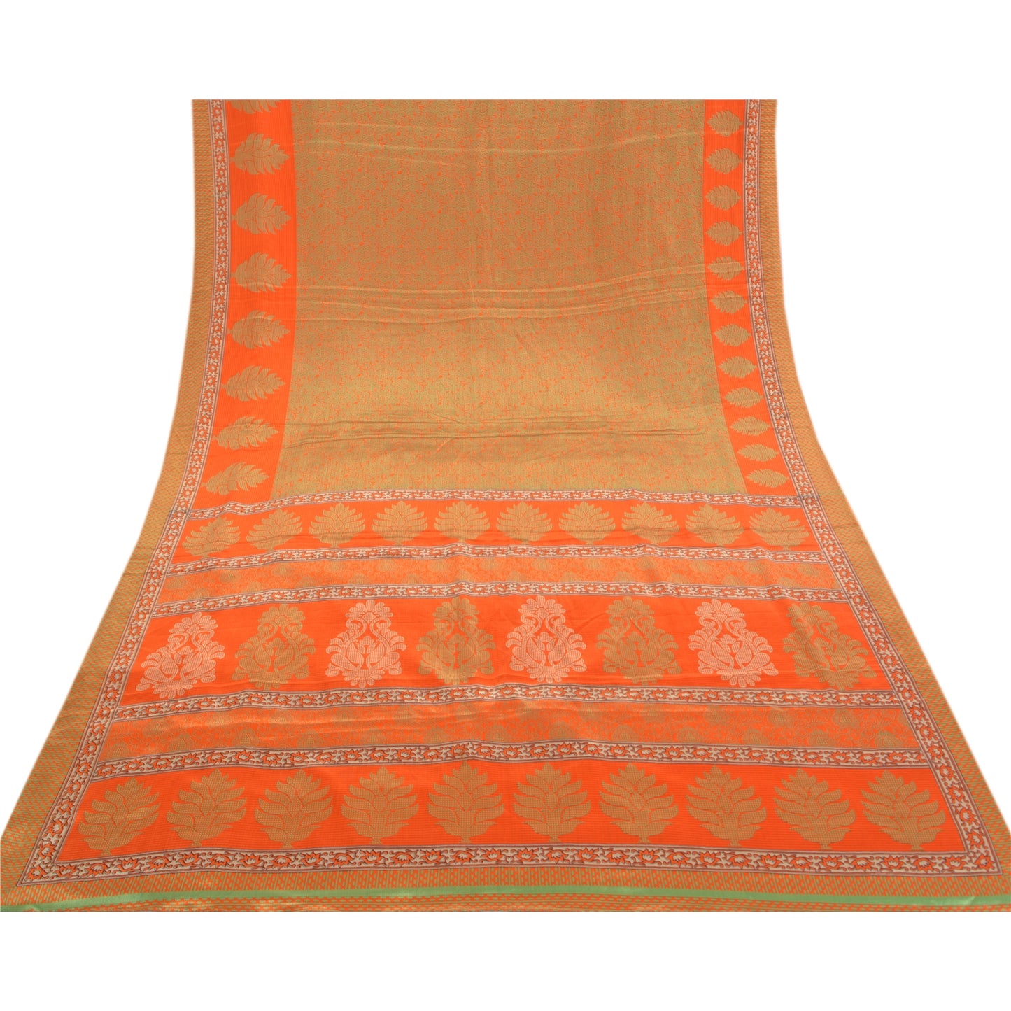 Sanskriti Vintage Orange Sarees Moss Crepe Printed Sari Soft Floral Craft Sustainable Fabric