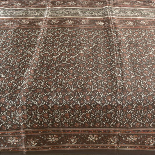 Sanskriti Vintage Brown Sarees Moss Crepe Floral Printed Craft Sustainable Fabric Sari
