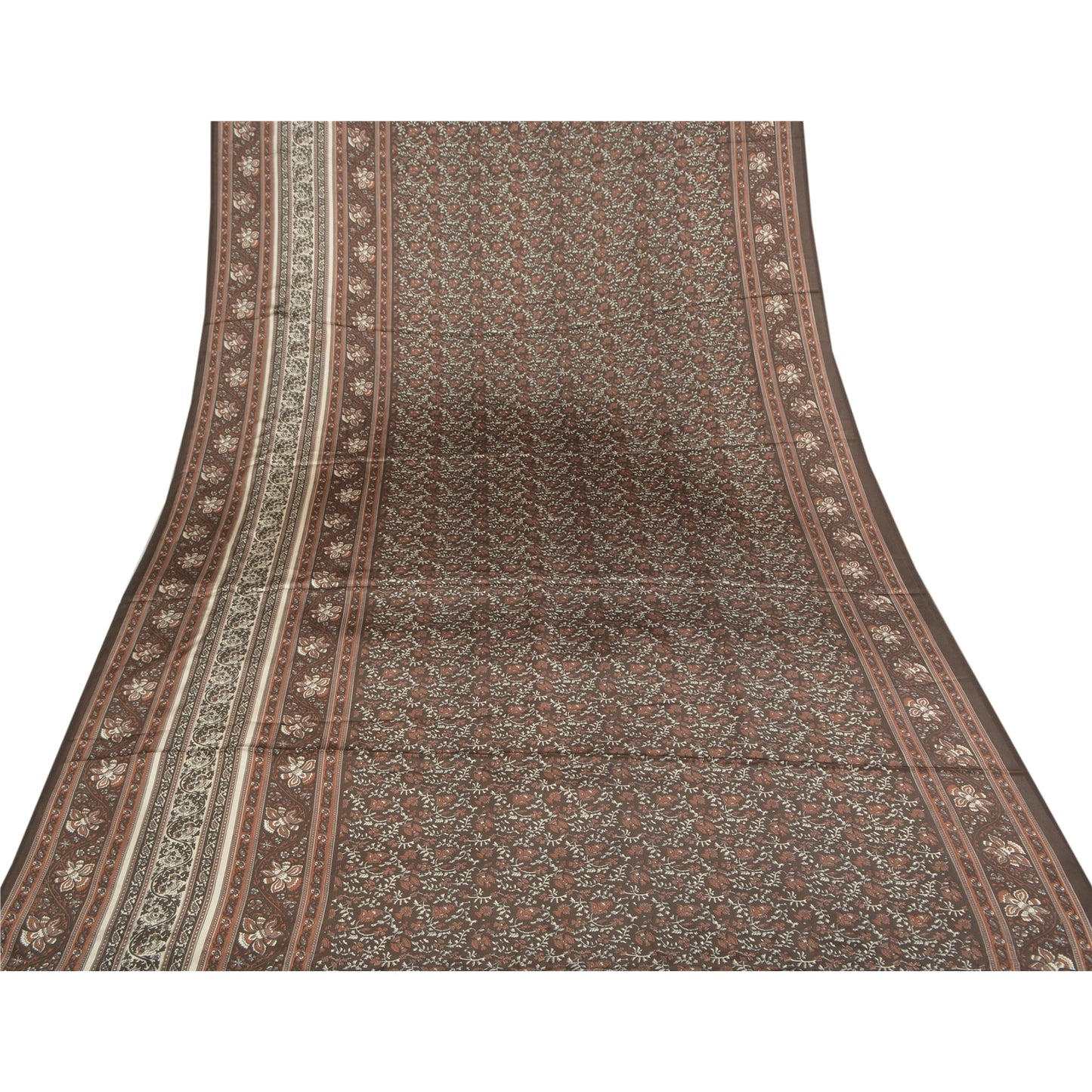 Sanskriti Vintage Brown Sarees Moss Crepe Floral Printed Craft Sustainable Fabric Sari