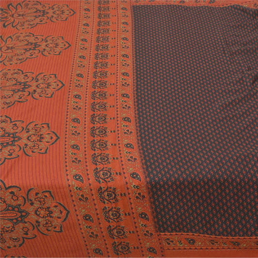 Sanskriti Vintage Black Sarees Moss Crepe Floral Printed Craft Sustainable Fabric Sari