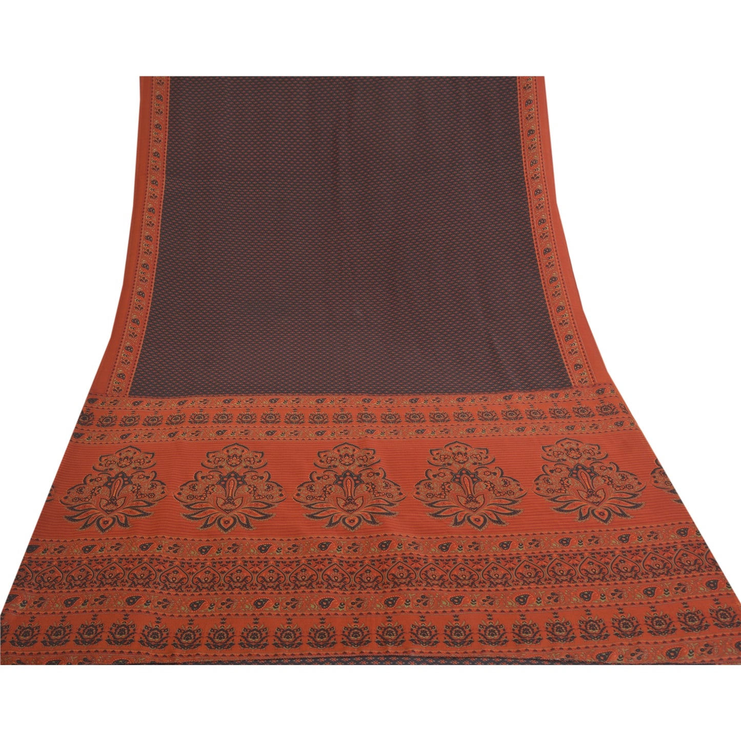 Sanskriti Vintage Black Sarees Moss Crepe Floral Printed Craft Sustainable Fabric Sari