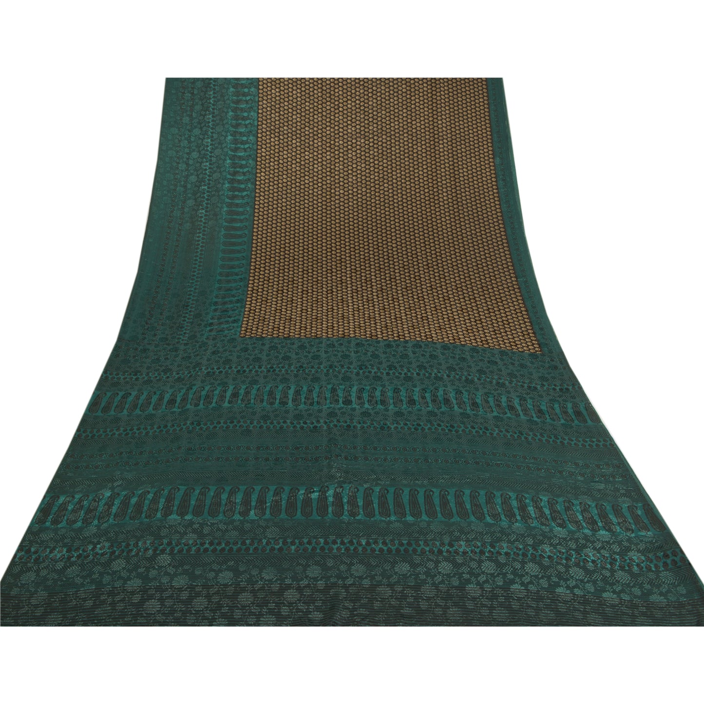 Sanskriti Vintage Black Sarees Moss Crepe Printed Floral Sari 5YD Craft Sustainable Fabric