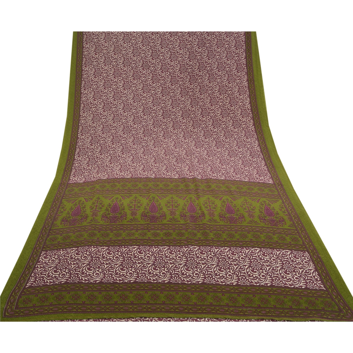 Sanskriti Vintage Purple Sarees Moss Crepe Printed Floral Sari Soft Craft Sustainable Fabric