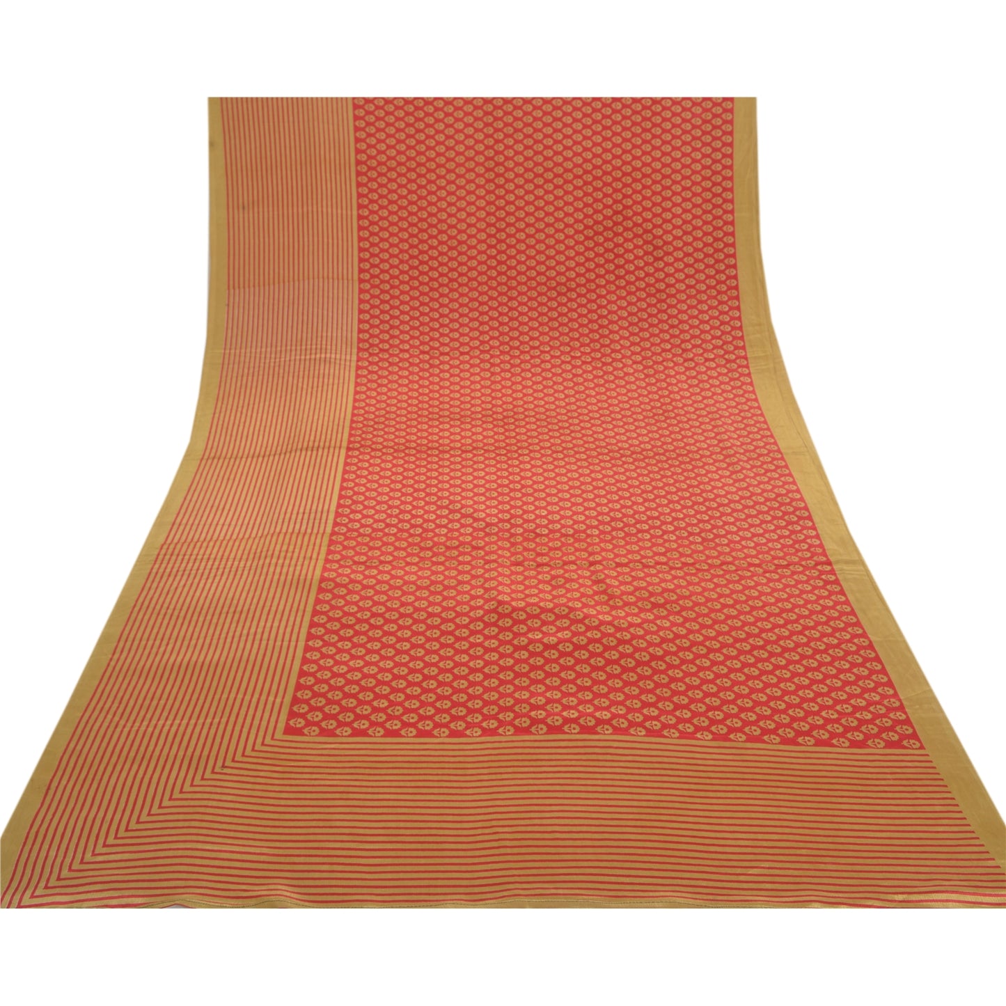 Sanskriti Vintage Red Indian Printed Sarees Moss Crepe Floral Sari Craft Sustainable Fabric