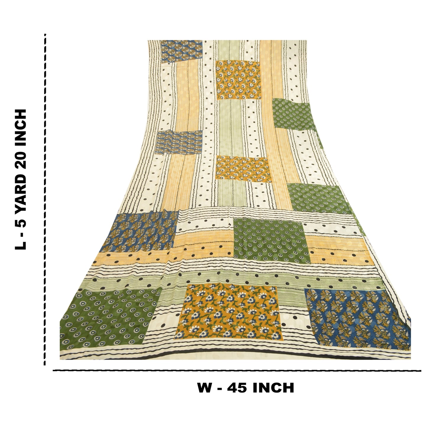 Sanskriti Vintage Sarees From India Multi Moss Crepe Sari Printed Craft Sustainable Fabric