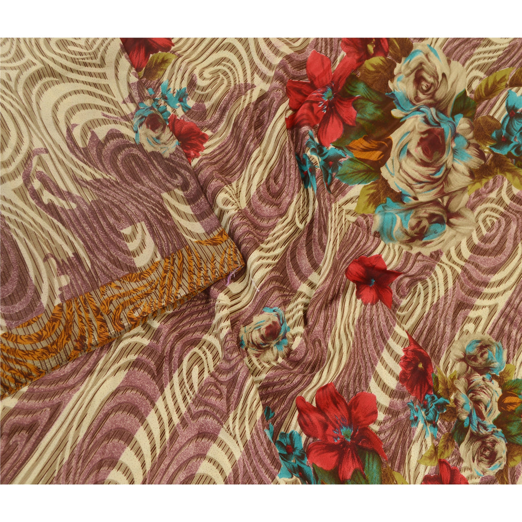 Sanskriti Vintage Sarees From India Multi Moss Crepe Sari Printed Craft Fabric